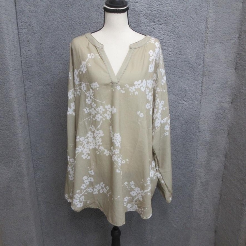 ShallWe Floral Tunic Blouse Womens XXL Beige White Boho Cottagecore Botanical‎